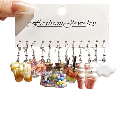6 Styles Cute Miniature Dessert Food Resin Plastic Dangle Earrings Set FS-WGC6E73-01-1