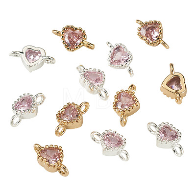 12Pcs 2 Colors Brass Pave Cubic Zirconia Heart Links Connector Charms KK-TA0003-48B-1