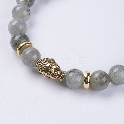 Natural Labradorite Beads Stretch Bracelets BJEW-E325-D13-1