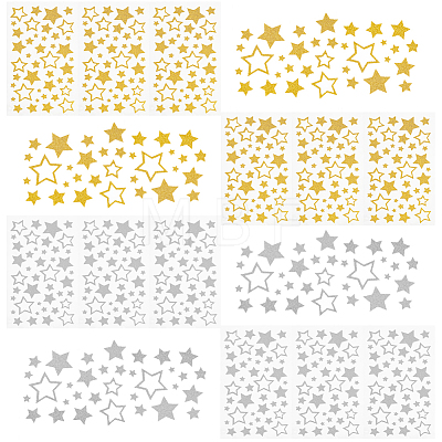 FINGERINSPIRE 12 Sheets 2 Colors PVC Waterproof Self Adhesive Glitter Star Decorative Stickers DIY-FG0005-22-1