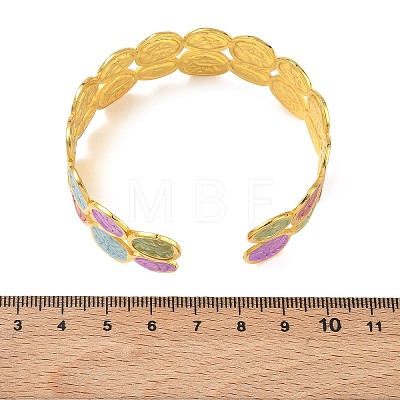 Brass Enamel Cuff Bangles for Women BJEW-A173-02G-1