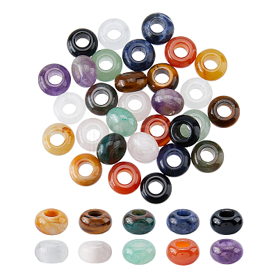 30Pcs 10 Styles Natural Mixed Gemstone European Beads G-HS0001-21-1