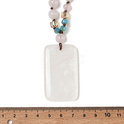 Natural Quartz Crystal Rectangle Pendant Glass Beaded Long Necklaces GG-CBAE048-02C-1