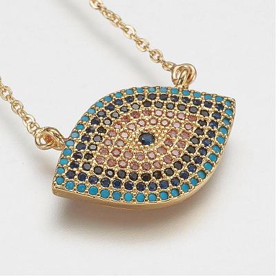 Brass Micro Pave Cubic Zirconia Pendant Necklaces NJEW-j051-10G-1