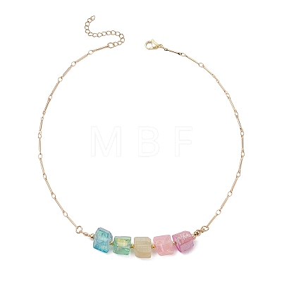 Electroplated Natural Quartz Colorful Nuggets Pendant Brass Bar Link Chain Necklaces for Women NJEW-TA00241-1