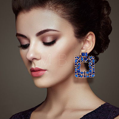 4 Pairs 4 Colors Rhinestone Hollow Square Dangle Stud Earrings EJEW-AN0004-37-1