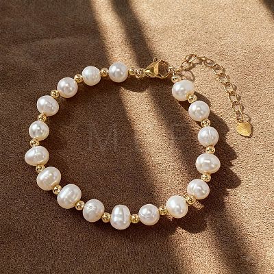 Elegant Natural Freshwater Pearl & Brass Beaded Bracelets for Women EN4357-1-1