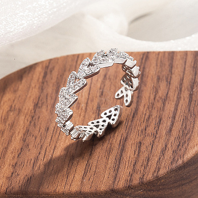 Brass Micro Pave Clear Cubic Zirconia Cuff Open Rings for Women WG065A2-02-1