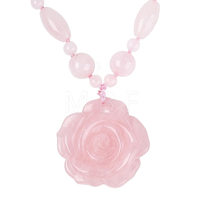 Natural Rose Quartz Flower Pendant Necklaces NJEW-N064-08C-1