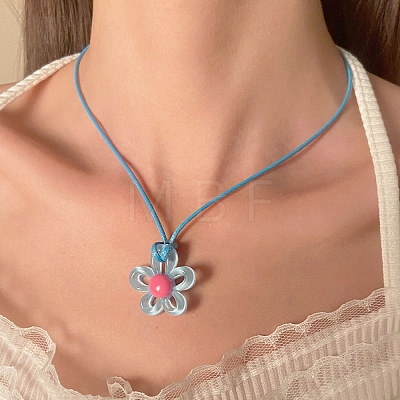 Resin Pendant Waxed Cord Adjustable Tie Choker Necklaces for Women FS-WGE1A46-06-1