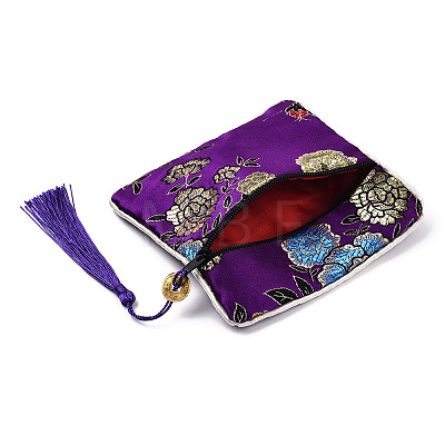 Chinese Brocade Tassel Zipper Jewelry Bag Gift Pouch ABAG-F005-07-1