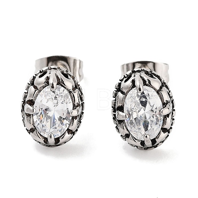 Oval 316 Surgical Stainless Steel Pave Cubic Zirconia Stud Earrings for Women Men EJEW-Z050-07A-AS-1