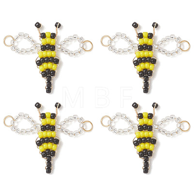 Glass Seed Beaded Bee Links Connector Charms PALLOY-MZ01221-1