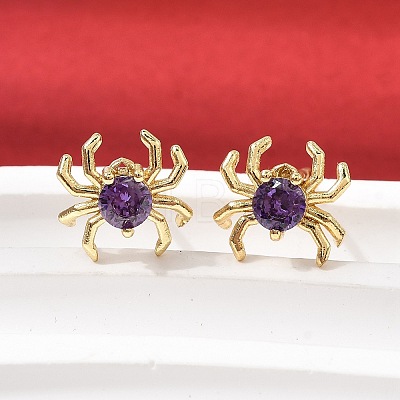 Spider Brass Micro Pave Cubic Zirconia Stud Earrings EJEW-L306-04G-01-1