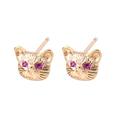 Cat Shape Brass Micro Pave Cubic Zirconia Stud Earrings EJEW-L278-11G-1