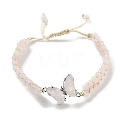 Natural Rose Quartz Braided Round Bead Bracelets BJEW-K251-06E-1