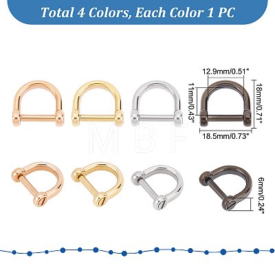 Unicraftale 4Pcs 4 Colors 304 Stainless Steel D-Ring Anchor Shackle Clasps STAS-UN0039-07-1