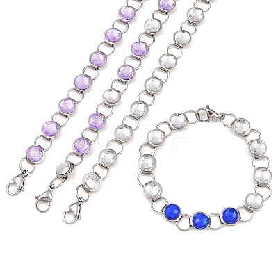 304 Stainless Steel and Glass Link Chain Bracelets for Women GL-T001-02A-1