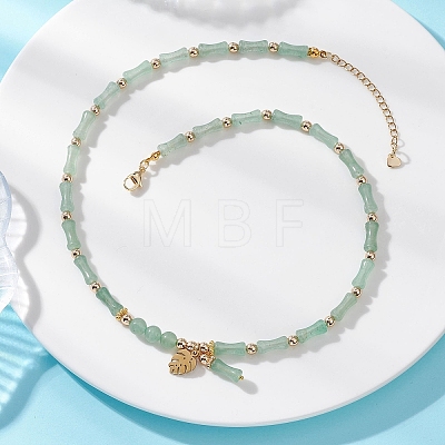 Natural Green Aventurine & Synthetic Non-magnetic Hematite Bamboo Joint Beaded Necklaces NJEW-JN05725-02-1