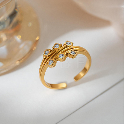 Adjustable 304 Stainless Steel & Crystal Rhinestone Cuff Open Rings for Women WG797F1-01-1
