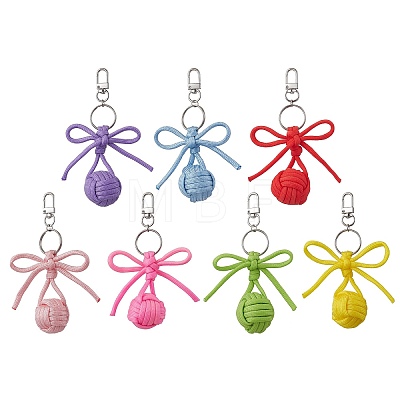7Pcs Alloy Polyester Spandex Bowknot Ball Keychain KEYC-JKC01169-1