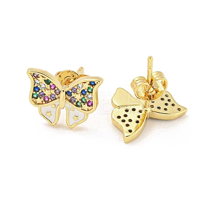 Bowknot Real 18K Gold Plated Brass Stud Earrings EJEW-L269-097G-01-1