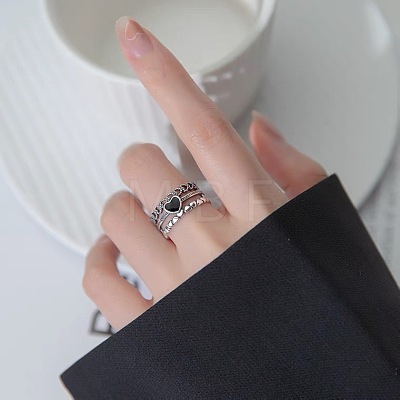 Heart Alloy Enamel Cuff Open Rings for Women FS-WG04E89-01-1
