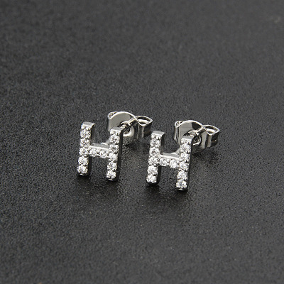 Brass Micro Pave Clear Cubic Zirconia Stud Earrings FS-WGC2F12-08-1