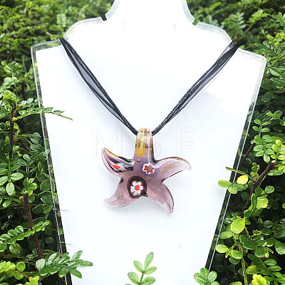 Starfish Millefiori Glass Pendant Silk Ribbon Necklaces FS-WG7586D-09-1