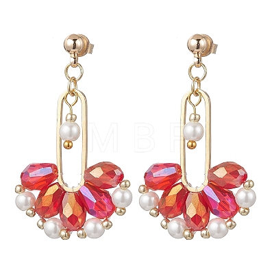 Fan Glass Dangle Stud Earrings EJEW-MZ00674-1
