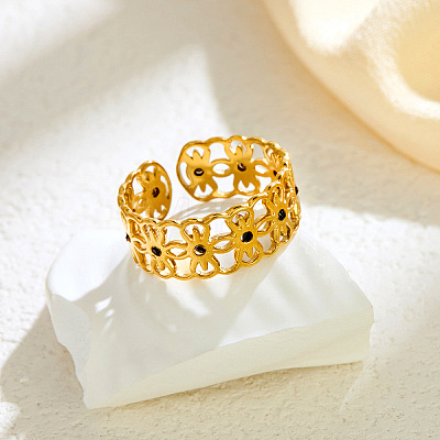201 Stainless Steel Rhinestone Cuff Open Rings WG1EB26-01-1