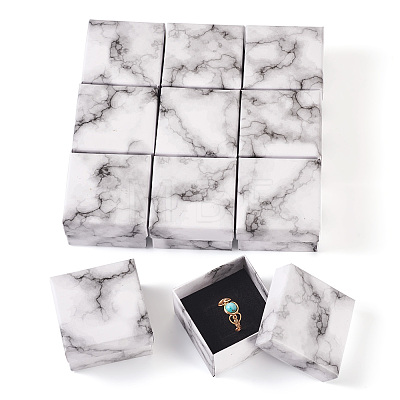 Square Marble Texture Cardboard Jewelry Ring Boxes LS-CON-TAC0009-05A-1