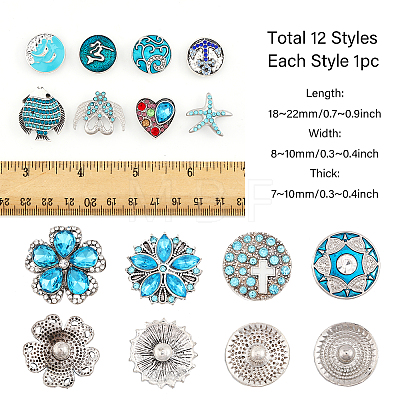 12Pcs 12 Style Alloy Rhinestone Snap Button FIND-CA0006-97-1