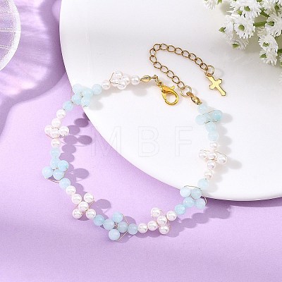 Copper Wired Shell Pearl & Natural Dyed Yellow Jade Beaded Bracelets for Women BJEW-JB13914-1