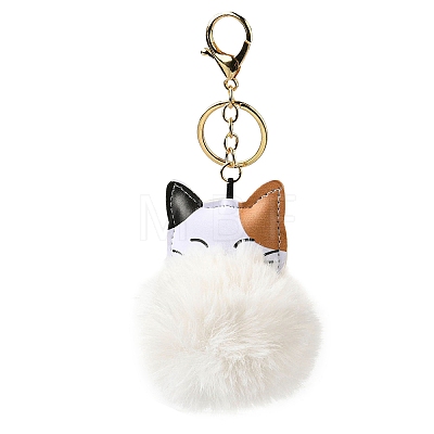 Imitation Rex Rabbit Fur Ball & PU Leather Cat Pendant Keychain X1-KEYC-K018-05KCG-01-1