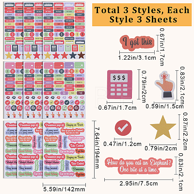 Gorgecraft 9 Sheets 3 Styles Colorful Rectangle Coated Paper Self Adhesive Budget Labels Stickers STIC-GF0001-17-1