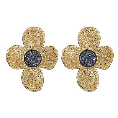 Imitation Druzy Gemstone Resin Flower Stud Earrings EJEW-JE05317-1