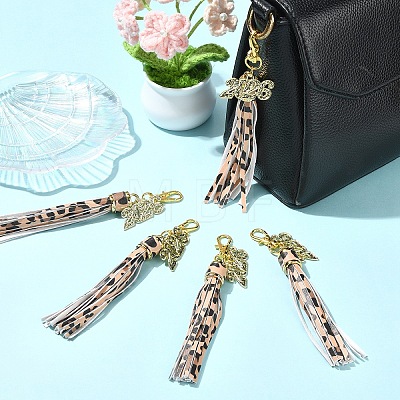 5Pcs PU Leather Tassel & Alloy Pendant Decorations HJEW-YW00385-01-1