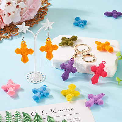 16Pcs 8 Colors Flocking Resin Pendants RESI-TA0002-77-1