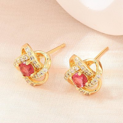 Brass Micro Pave Cubic Zirconia Stud Earrings for Women KK-A305-10G-05-1