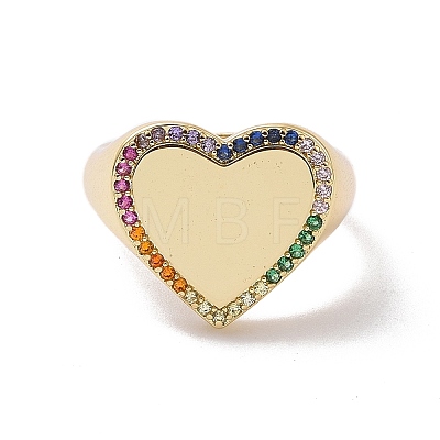 Colorful Cubic Zirconia Heart Adjustable Ring RJEW-P034-11G-1