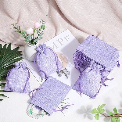 Polyester Imitation Burlap Packing Pouches Drawstring Bags ABAG-BBC0001-02A-03-1