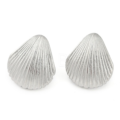 Rack Plating Shell shape Brass Stud Earrings for Women EJEW-Z059-01P-1