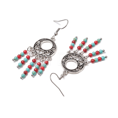 Synthetic Turquoise Beaded Chandelier Earrings EJEW-JE06192-1