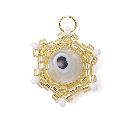 Beaded Star Eye Charms PALLOY-MZ00575-07-1