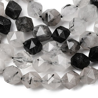 Natural Tourmalinated Quartz/Black Rutilated Quartz Beads Strands G-Z119-A15-02-1