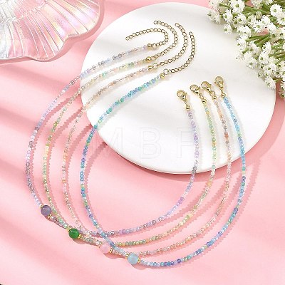 8MM Round Cat Eye and AB Color Plated Glass Faceted Rondelle Beaded Necklaces NJEW-JN06687-1