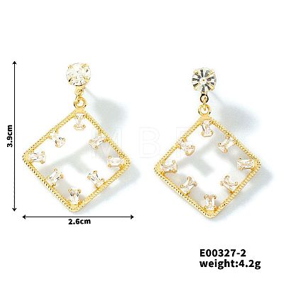 Geometric Hollow Design Brass Pave Clear Cubic Zirconia Stud Earrings SQ8003-2-1