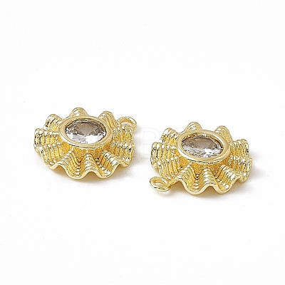 Brass Pave Clear Cubic Zirconia Flat Round Charms KK-K271-26G-1