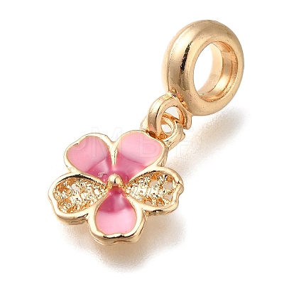 Rack Plating Alloy Pink Enamel European Dangle Charms PALLOY-A009-07G-1